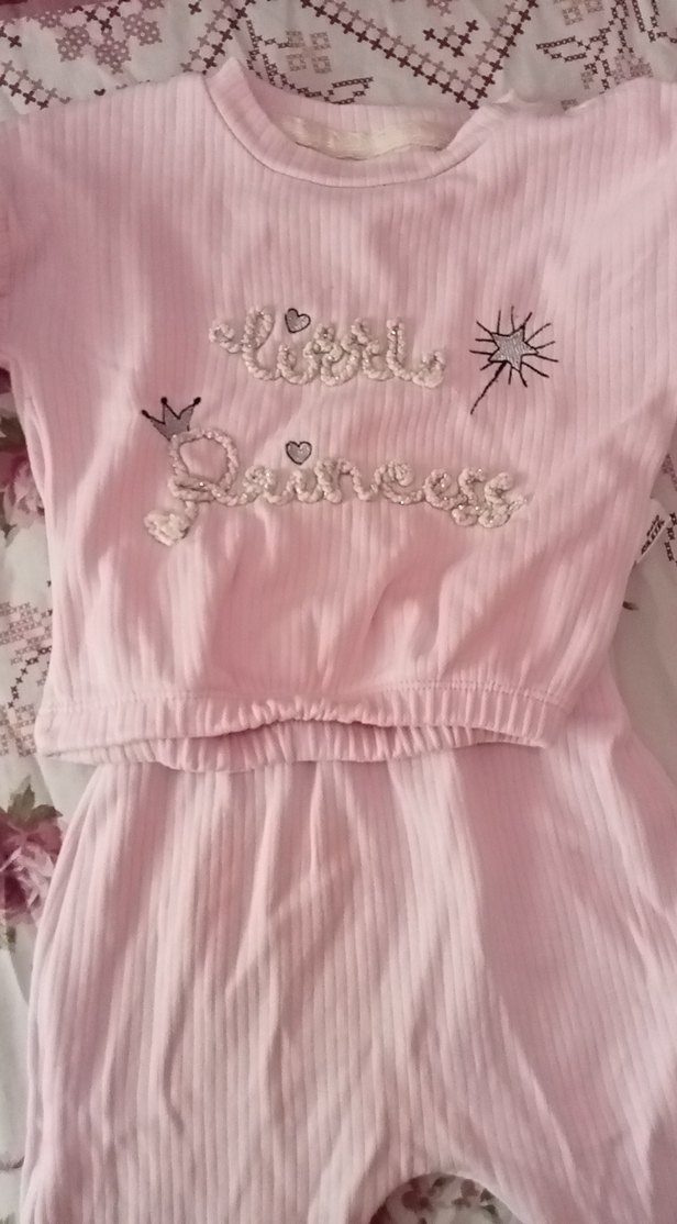 Pembe Nakışlı Bebek Kız Takımı - Görsel 3