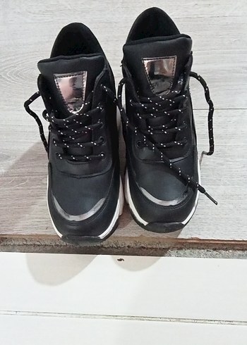 iki kez giyildi Siyah Bağcıklı gizli Topuk Kadın Spor Ayakkabı - Görsel 5