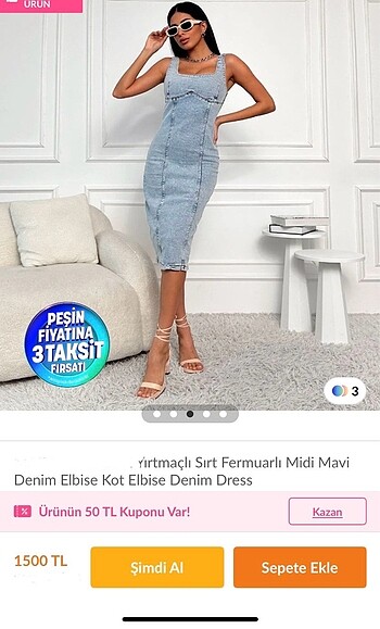 m Beden Zara model yırtmaçlı kot elbise