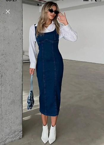 Yırtmaçlı kot denim elbise