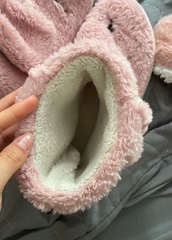Kızlar için Pembe Sıcak Peluş Terlik - Görsel 4