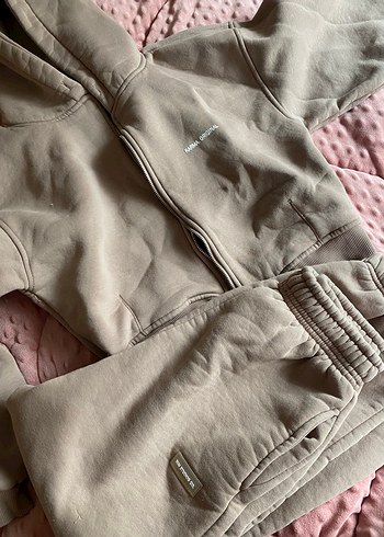 Bej Kapüşonlu Fermuarlı Kız Eşofman Takımı - Görsel 2