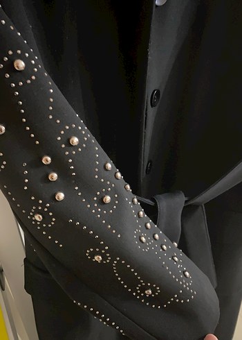 Uzun Siyah Kadın Kemerli Kaban - Görsel 2