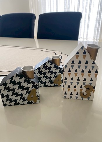 Desenli Ev Şeklinde Mumluk Seti - Görsel 2