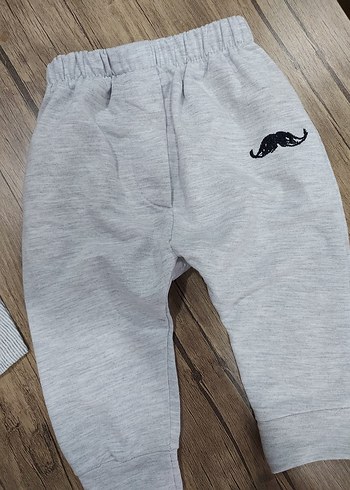 3 Ay Beden gri Renk Gri Erkek Bebek Baskılı Sweatshirt ve Pantolon Seti