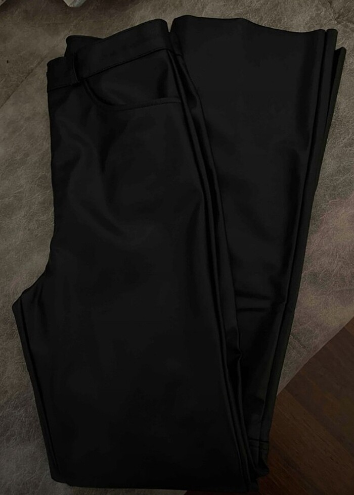 bel lastikli yumuşak vegan deri pantolon - Görsel 4