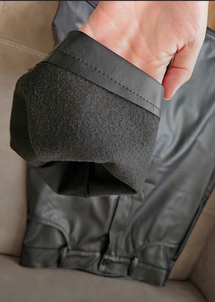 bel lastikli yumuşak vegan deri pantolon - Görsel 5