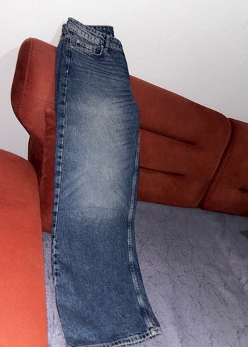 Mavi vintage yıkama normal bel wide leg jeans - Görsel 2
