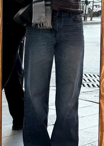 Mavi vintage yıkama normal bel wide leg jeans - Görsel 3