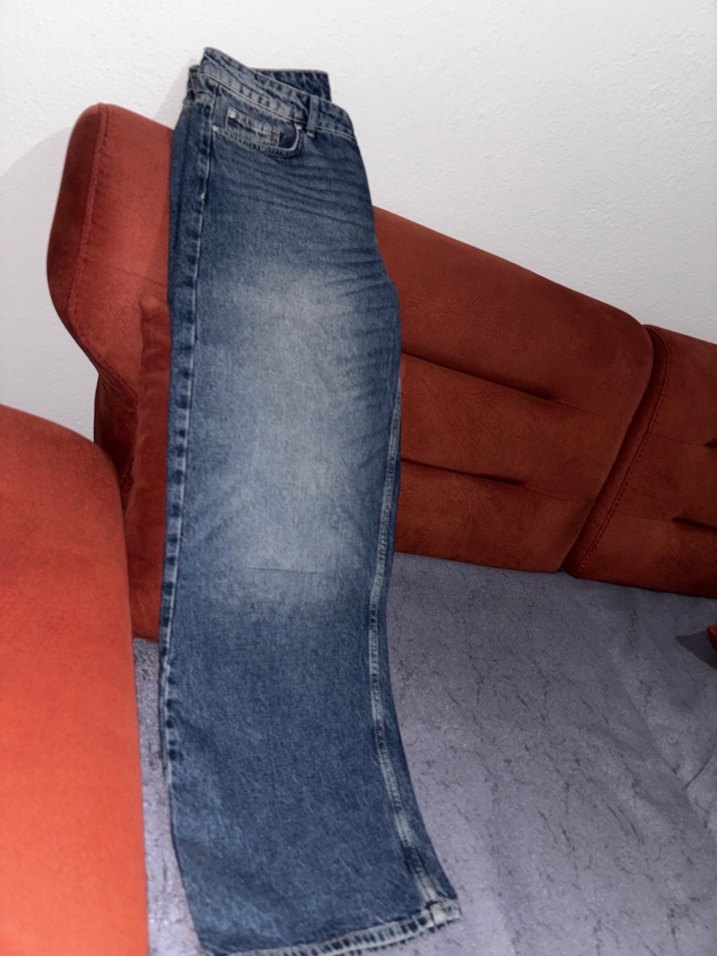 Mavi vintage yıkama normal bel wide leg jeans - Görsel 2