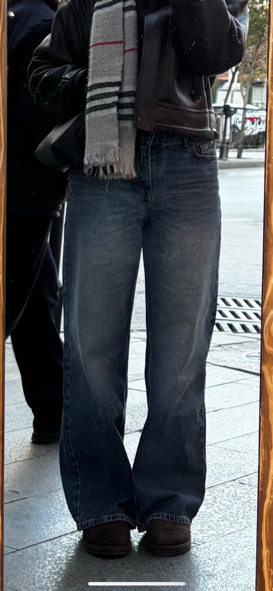 Mavi vintage yıkama normal bel wide leg jeans - Görsel 3