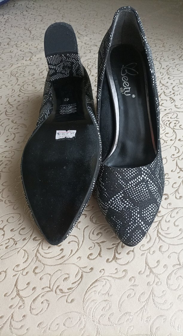 Siyah Gri Yılan Desenli Blok Topuklu Kadın Ayakkabı - Görsel 2