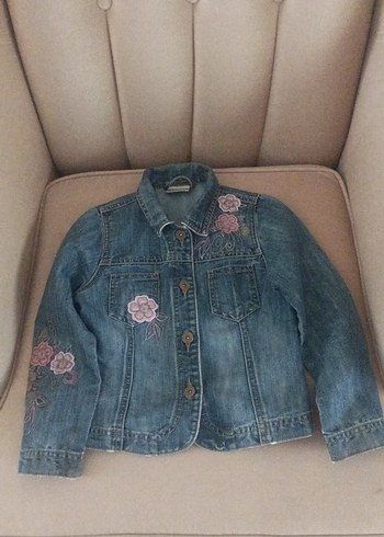 Nakışlı Düğmeli Mavi Kız Kot Ceket - Görsel 2