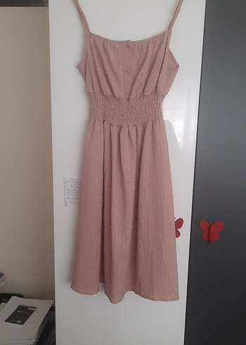 Bej Düğmeli Midi Kolsuz Elbise