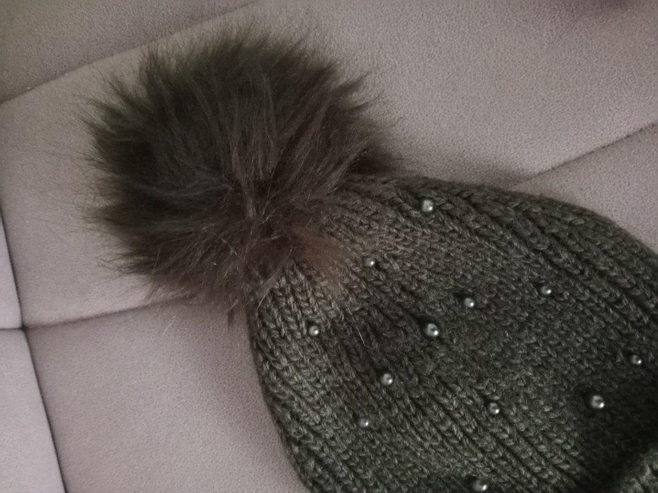 Gri Boncuk Detaylı Kadın Örgü Bere - Görsel 2