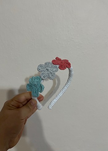 Çiçek Desenli Renkli Örgü Saç Bandı - Görsel 2
