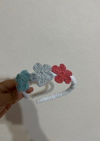 Çiçek Desenli Renkli Örgü Saç Bandı - Görsel 3