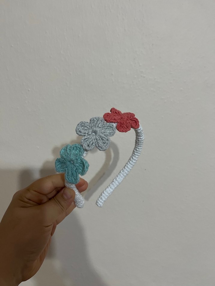 Çiçek Desenli Renkli Örgü Saç Bandı - Görsel 2