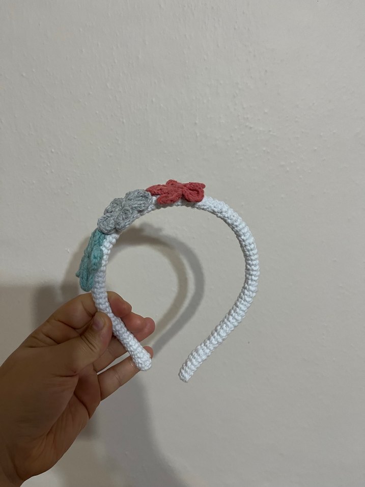 Çiçek Desenli Renkli Örgü Saç Bandı - Görsel 4