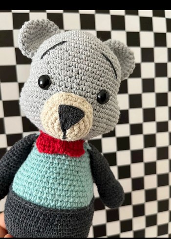 Gri El Örgüsü Ayıcık Peluş Oyuncak - Görsel 4