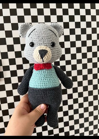 Gri El Örgüsü Ayıcık Peluş Oyuncak - Görsel 2