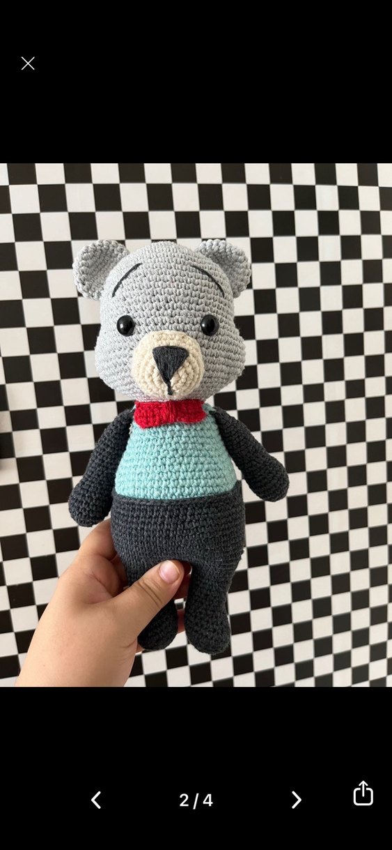 Gri El Örgüsü Ayıcık Peluş Oyuncak - Görsel 2