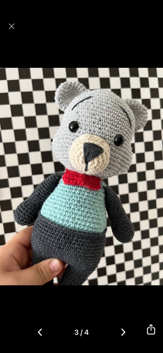 Gri El Örgüsü Ayıcık Peluş Oyuncak - Görsel 3
