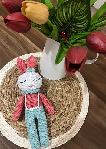 Pastel Renkli Örgü Tavşan Peluş Oyuncak - Görsel 3