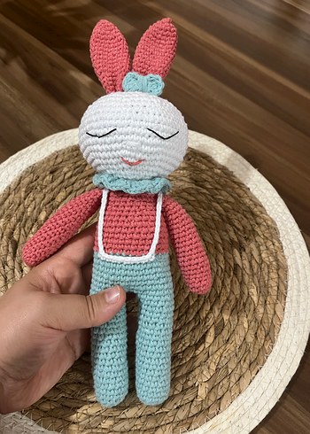 Pastel Renkli Örgü Tavşan Peluş Oyuncak - Görsel 2