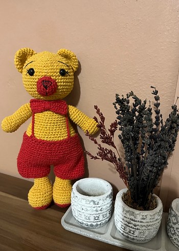 Pembe ve renkli el örgüsü oyuncak ayı - Görsel 2