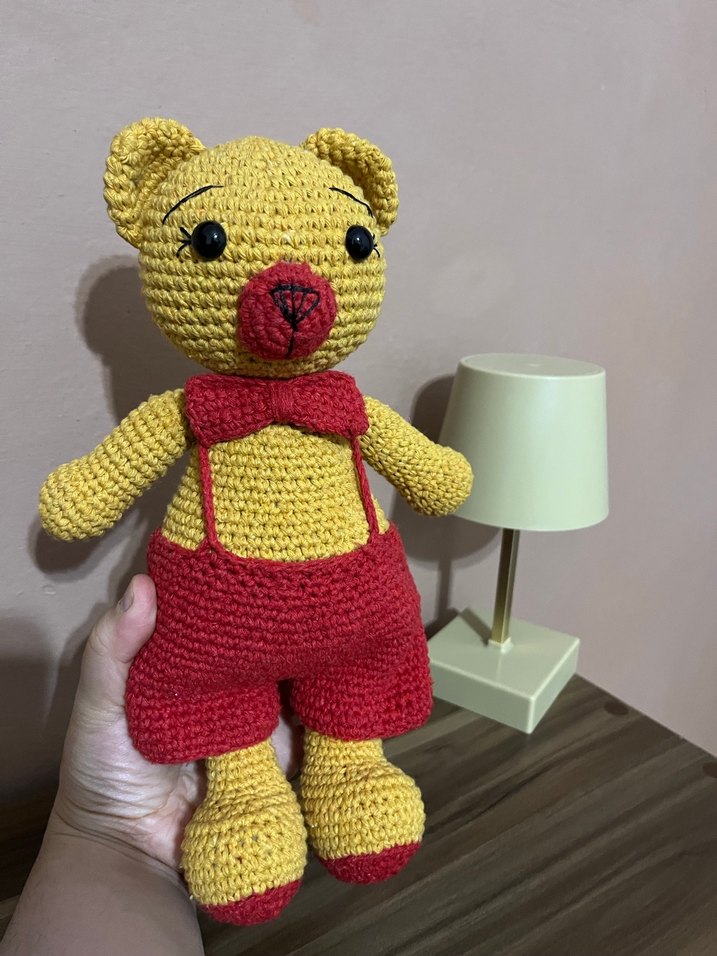 Pembe ve renkli el örgüsü oyuncak ayı - Görsel 3