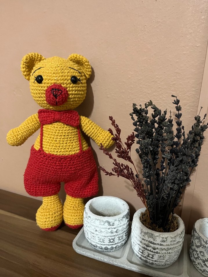 Pembe ve renkli el örgüsü oyuncak ayı - Görsel 2