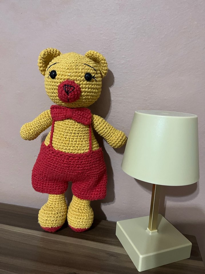 Pembe ve renkli el örgüsü oyuncak ayı - Görsel 4