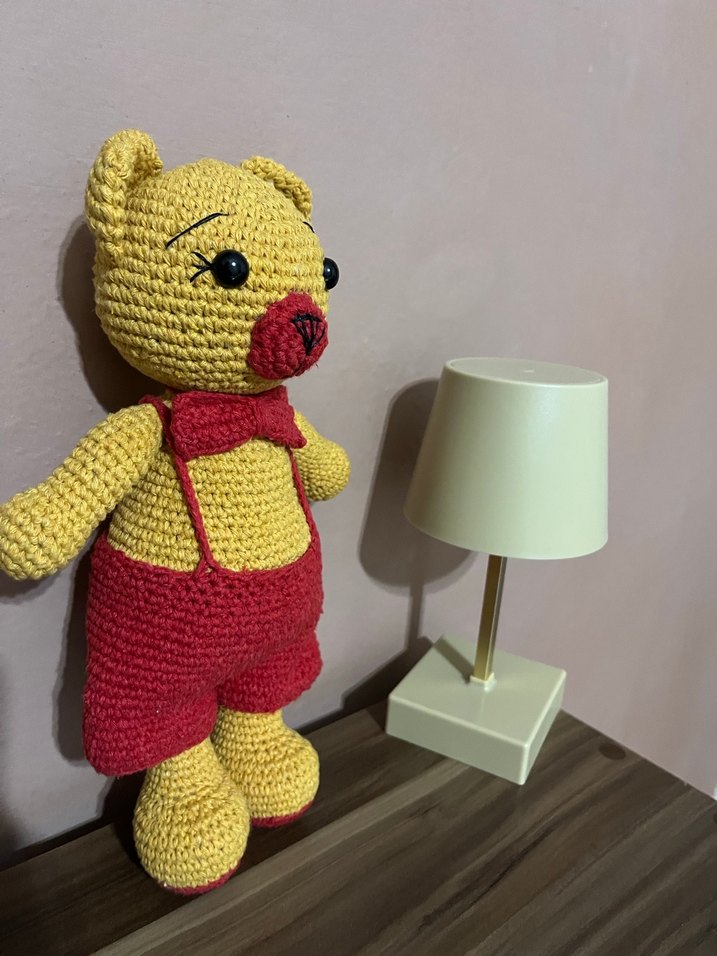 Pembe ve renkli el örgüsü oyuncak ayı - Görsel 5