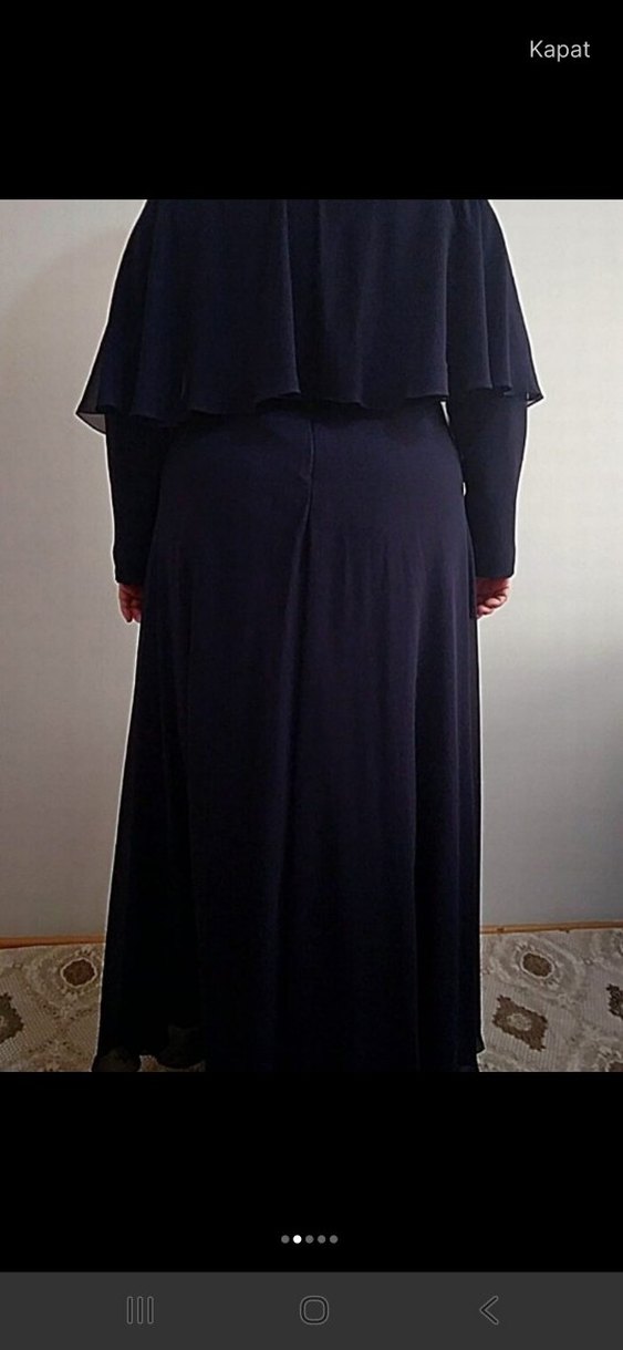 Lacivert pelerinli şifon elbise - Görsel 3