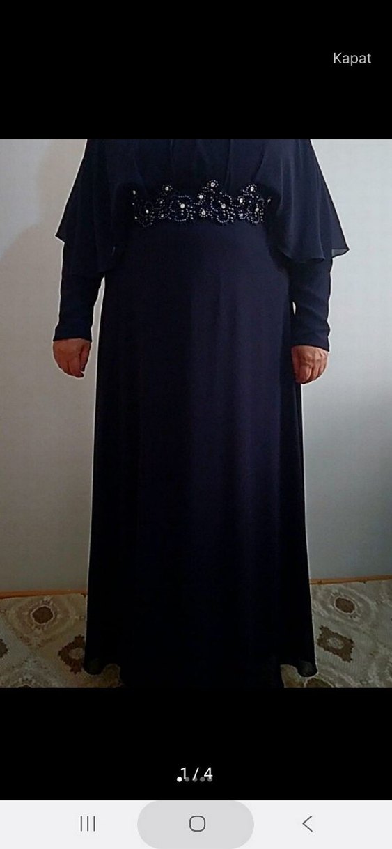 Lacivert pelerinli şifon elbise - Görsel 2