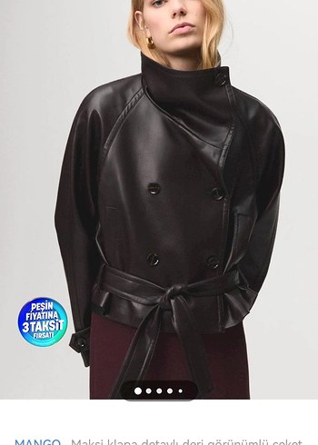 Kahverengi Deri Kemerli Biker Ceket - Görsel 2