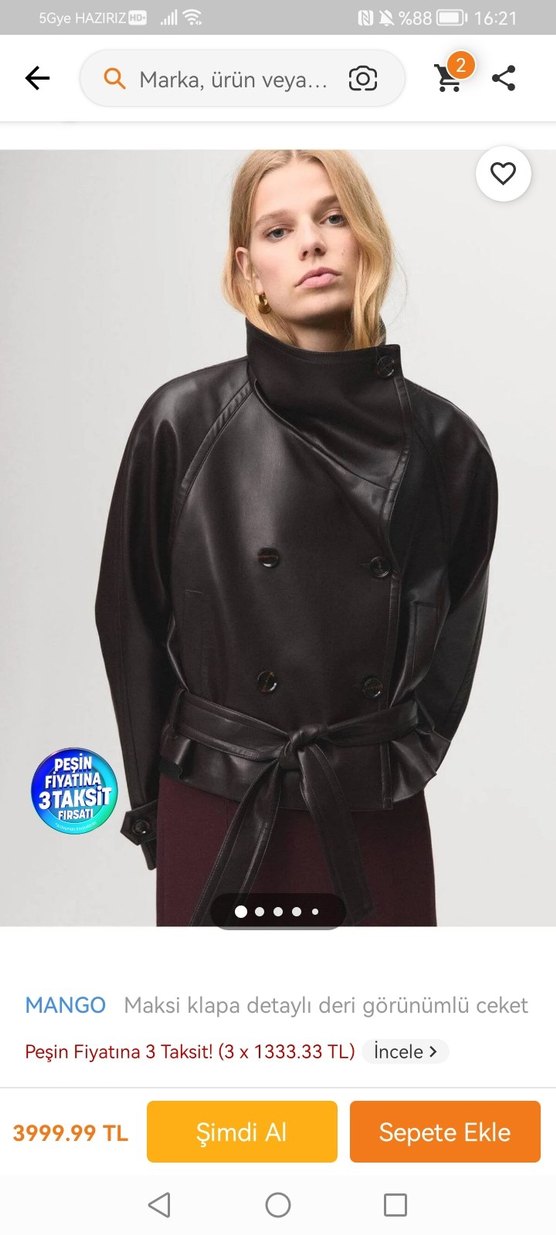 Kahverengi Deri Kemerli Biker Ceket - Görsel 2