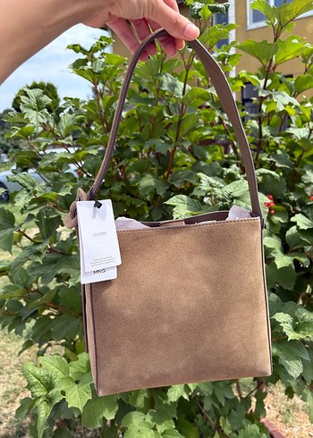MANGO Kahverengi Süet Deri Shopper Çanta
