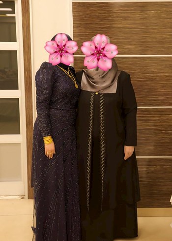 m Beden İnci İşlemeli Uzun Kollu Mor Abiye Elbise