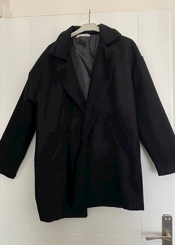 Siyah Oversize astarlı Kaban