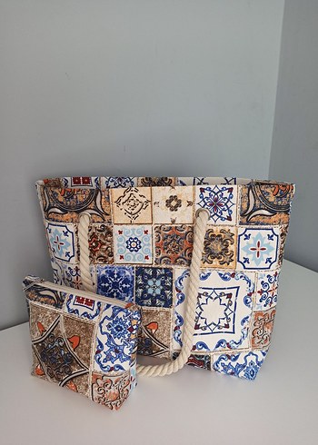 Renkli Bohem Desenli Fermuarlı Plaj Çantası - Görsel 3