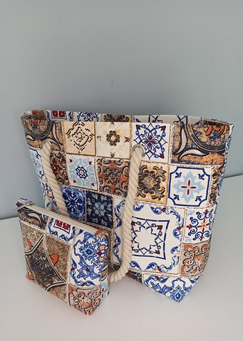 Renkli Bohem Desenli Fermuarlı Plaj Çantası - Görsel 2