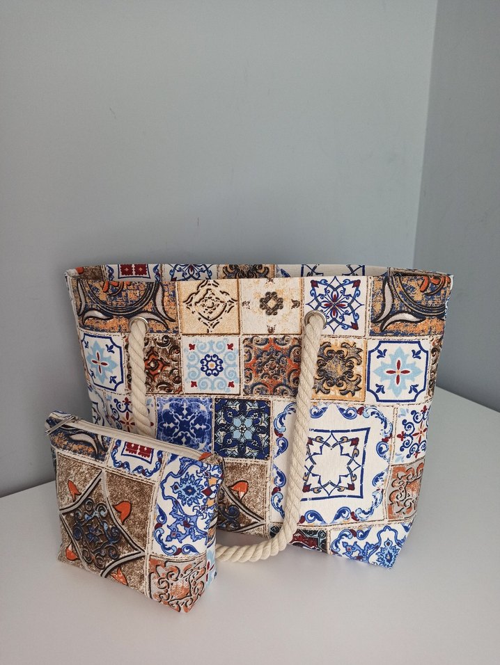 Renkli Bohem Desenli Fermuarlı Plaj Çantası - Görsel 3