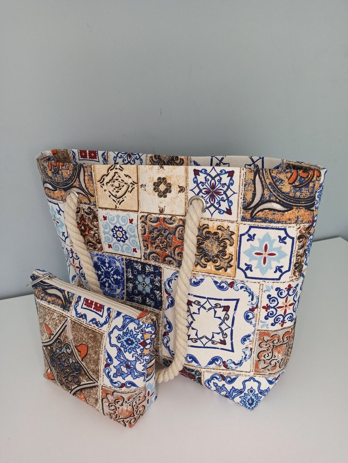 Renkli Bohem Desenli Fermuarlı Plaj Çantası - Görsel 2