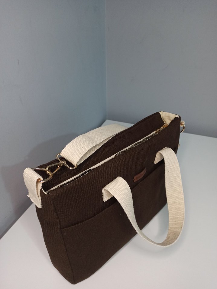 Kahverengi kanvas Günlük Kadın Çanta - Görsel 4