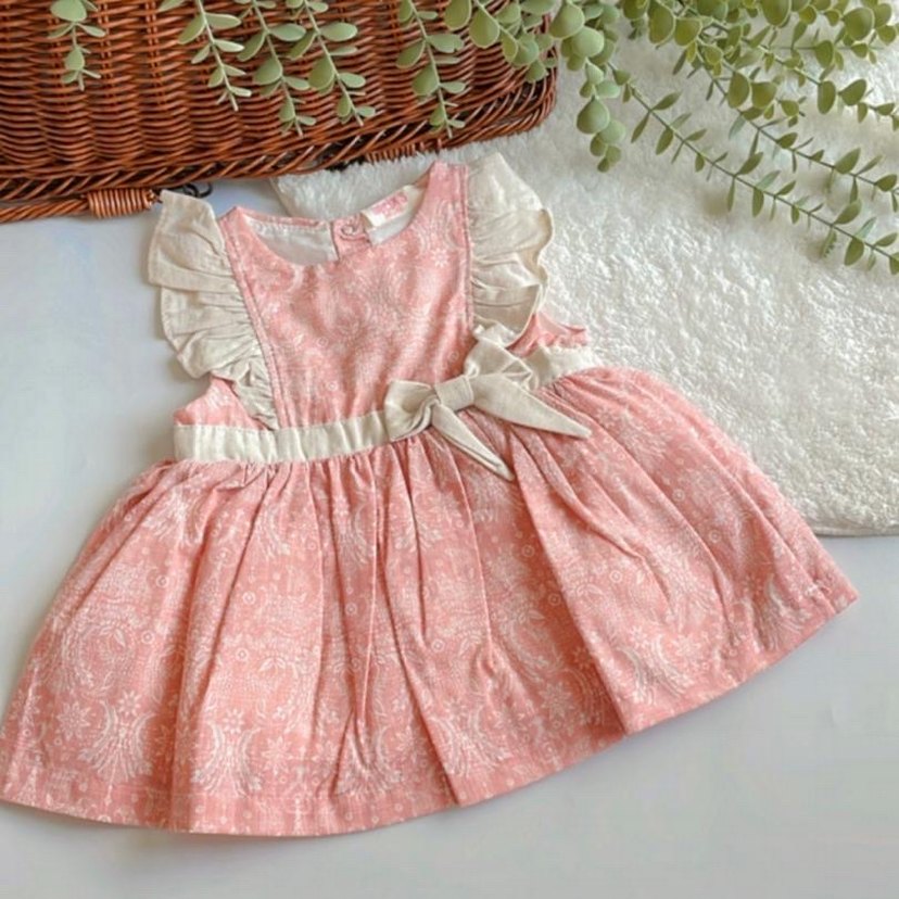 Pembe Fırfırlı Nakışlı Kız Elbisesi - Görsel 3