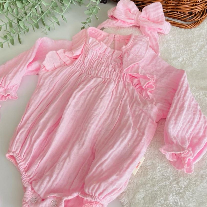 Pembe Fırfırlı Bebek Kız Tulum Seti - Görsel 2