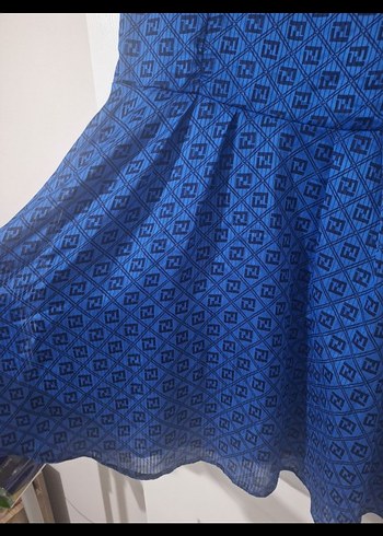 Mavi Piliseli Midi Elbise - Görsel 2