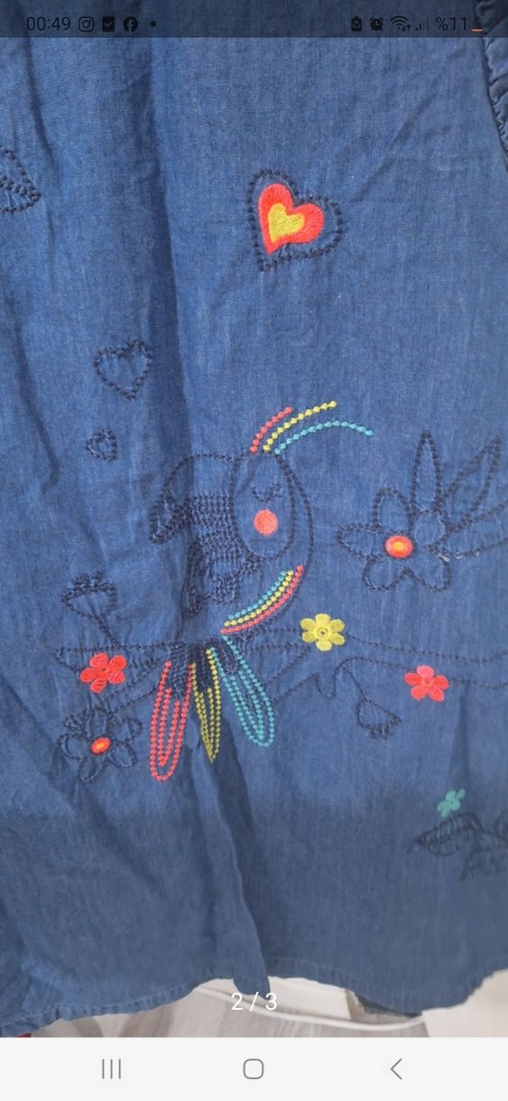 Nakışlı, fırfırlı kot elbise - Görsel 2